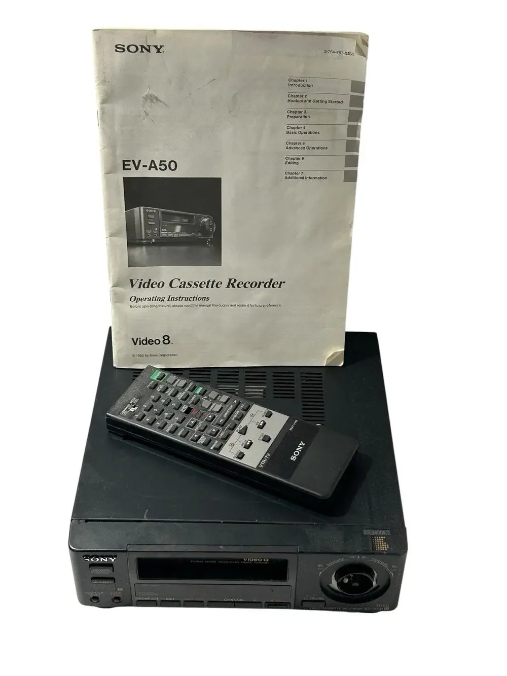 Sony EV-A50 Video8 8mm VCR Video Cassette Recorder PARTS ONLY w/Manual +Remote